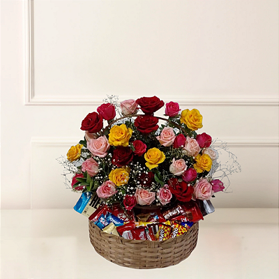Cesta Amores de Rosas Tricolor