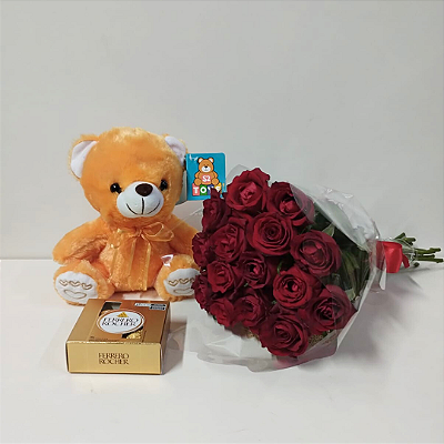 Kit Meu Amor - Buquê de 15 Rosas Vermelhas