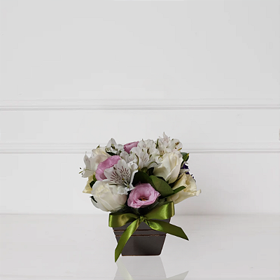 Caixa Lilac & White Heart - Rosas e Lisianthus