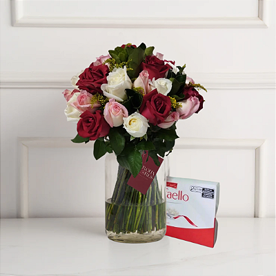 Chamego Três Cores - 36 Rosas com Raffaello