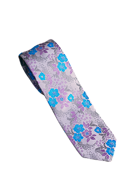 Gravata Tradicional Masculina Adulta - Lílas Floral Azul