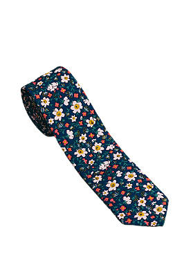 Gravata Tradicional Masculina Adulta - Floral branco De Fundo Azul