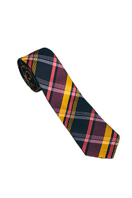 Gravata Slim Masculina Adulta - Xadrez Vinho, Vermelho, Amarelo, Preto