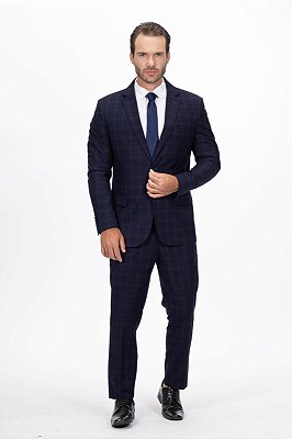 Terno Slim Masculino - Marinho Xadrez OC2222