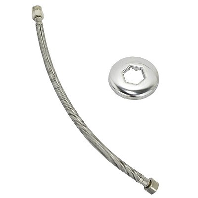 Engate Mangueira Flexível Trancado 40cm Aço Inox Quente fria - Engateflexiveltrançado40cm