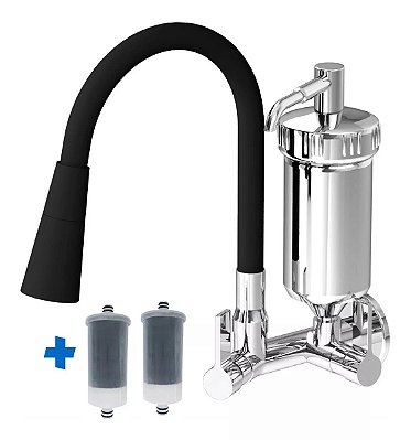 Torneira Gourmet Silicone Preta Com Filtro Duplo jato +2 Refis - 2167c70conepreto2refil