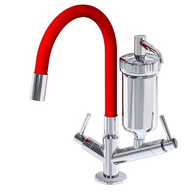 Torneira Gourmet Vermelha Com Filtro Flexível Bancada 1/4 de volta - 2168silC72verm
