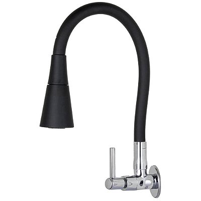Torneira Gourmet de Parede Preta Flexível - 2 Jatos e 1/4 de Volta para Cozinha - 1167conepretoc72