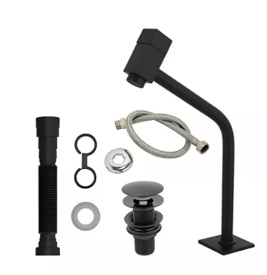 Kit Para Banheiro 4 Peças Quadrado Preto Fosco com Torneira - KITORNACESSPRT