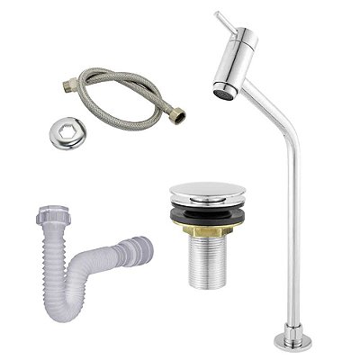 Kit Completo Torneira Alta 3040 Cromada para Lavatório e Banheiro - KIT3040ALTA
