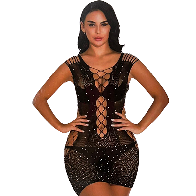 Bodystocking Paty Vestido Sensual Com Strass