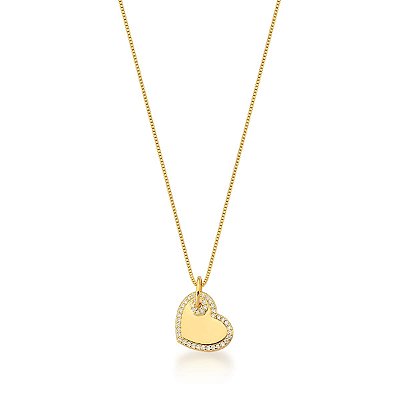 Colar com Pingente de Coração Cravejado em Zircônias banhado a ouro 18k