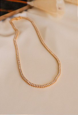 Colar Riviera Zircônia 2mm banhada a ouro