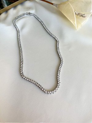 Colar Riviera zircônias 3mm banhado a ródio branco