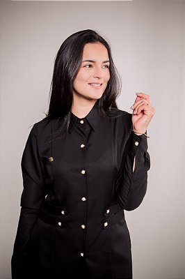 Jaleco Jhenifer manga longa - Preto