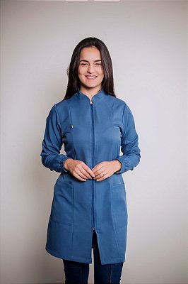 Jaleco Universitário Feminino manga longa - Azul Indigo