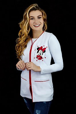 JALECO ALICE branco com detalhes vermelho (com zíper)