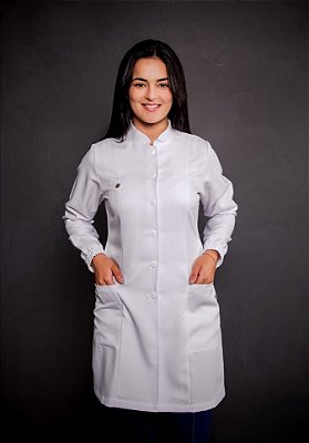 Jaleco Universitário Feminino de botão, manga longa - Branco