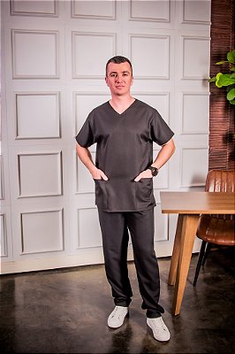 Pijama cirúrgico Masculino Gabardine - Preto