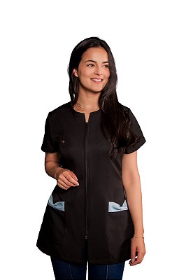 Jaleco Maju manga curta - Preto com Azul Bebê