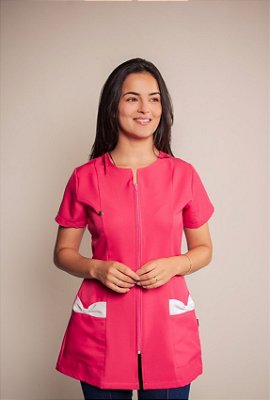 Jaleco Maju manga curta - Pink com Branco