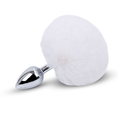 Plug Anal de Metal Cromado Pequeno com Rabinho Pompom