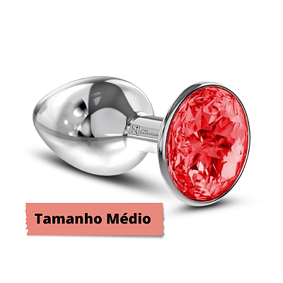 Plug Anal de Metal Cromado Médio com Joia Cores Variadas