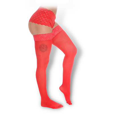Meia 7/8 Lisa com Renda Vermelha