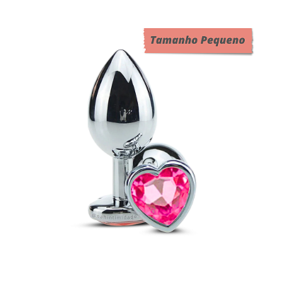 Plug Anal de Metal Cromado Pequeno com Joia Coração Cores Variadas
