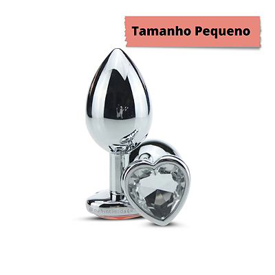 Plug Anal de Metal Cromado Pequeno com Joia Coração Cores Variadas