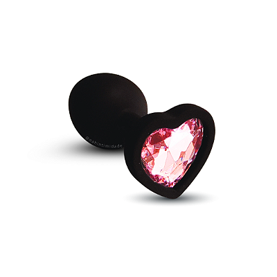 Plug Anal em Silicone Pequeno - Preto com Joia Coração Rosa