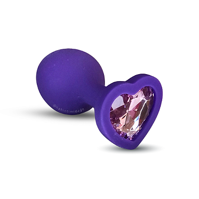 Plug Anal em Silicone Médio Roxo com Joia Coração Rosa