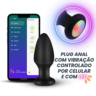 Plug Anal com Vibro, Rotação e Luz de Led C/ Controle por App