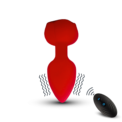 Plug Anal Formato de Rosa em Silicone com Vibração e Luz de Led com Controle Remoto - Recarregável