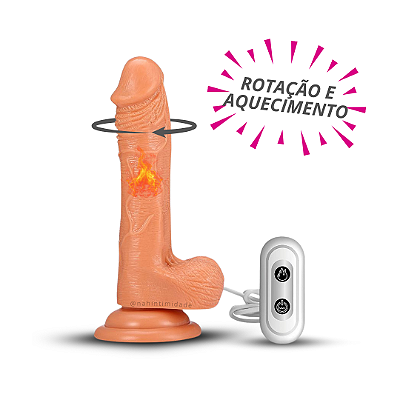 Pênis Realístico com Ventosa, Rotação e Aquecimento Recarregável - 17x3,9cm