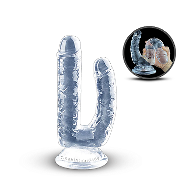 Pênis Duplo em Silicone Transparente com Ventosa