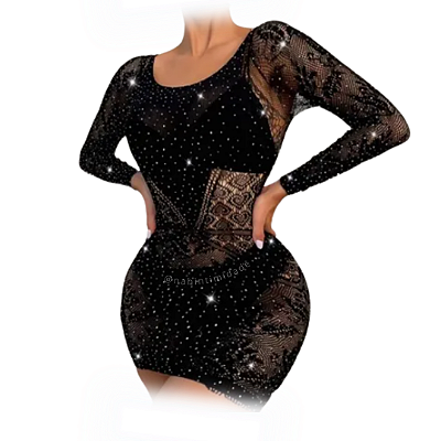 Vestido Arrastão Lily Com Manga Longa E Strass - Tamanho Único