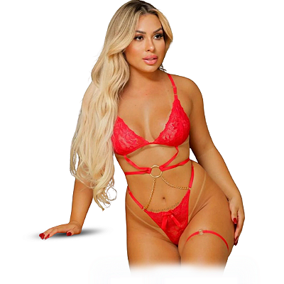 Body Sensual Rebecca Com Strappy e Corrente - Tamanho Único