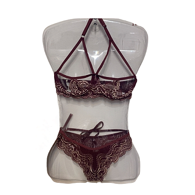 Conjunto Sensual Bicolor Strappy - Marsala com Prata