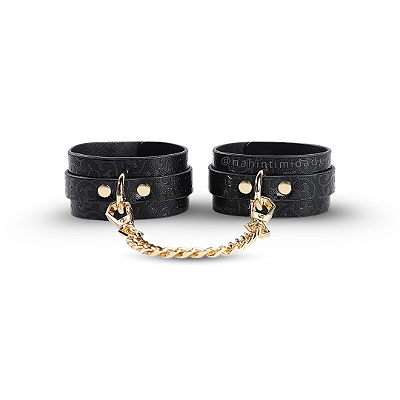 Algema Couro Sintético Com Corrente e Detalhes Dourados - Preta