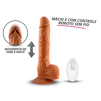 Pênis Realístico com Vibração e Vai e Vem - Recarregável - 20x4cm - Bege