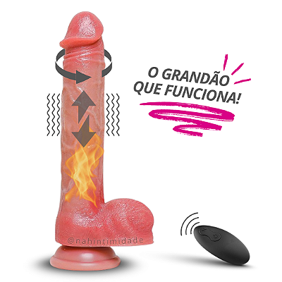 Pênis Ultra Realístico com Vibração, Rotação e Vai e Vem - 28,5x4,8cm - Bege - Recarregável