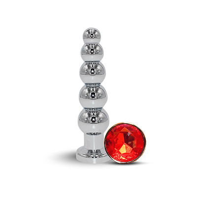 Plug Anal de Metal Esferas com Joia - Vermelha
