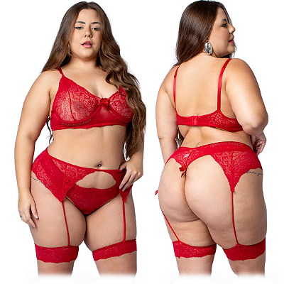 Conjunto Jordana Plus Size com Cinta Liga - Vermelho