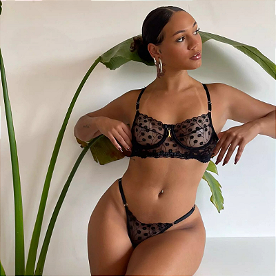 Conjunto Rayane Tule e Renda - Preto