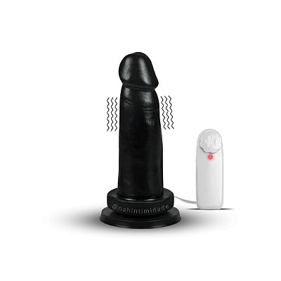 Pênis Realístico com Ventosa e Vibro - 13,5x3,5cm - Preto