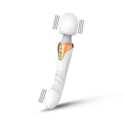 Duo - Vibrador Varinha Mágica Com Penetrador com 10 Vibrações Branco - Recarregável