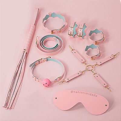 Kit Sado Erótico BDSM com 8 Itens - Rosa