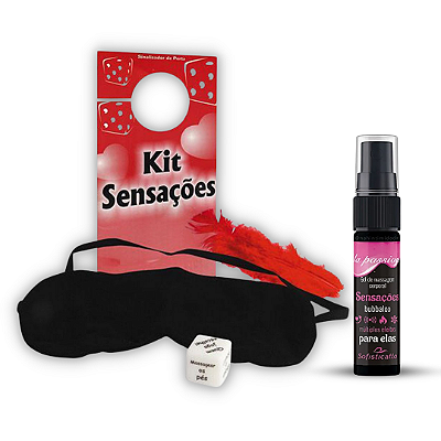Kit Especial Dia do Sexo - Kit Sensações com Dado, Pena, Venda para Olhos e Gel Sensações Esquenta, Esfria e Vibra