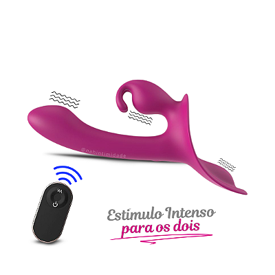 Lord Rabbit - Vibrador de Ponto G e Clitóris Strap On com Controle Remoto - Recarregável - Vinho